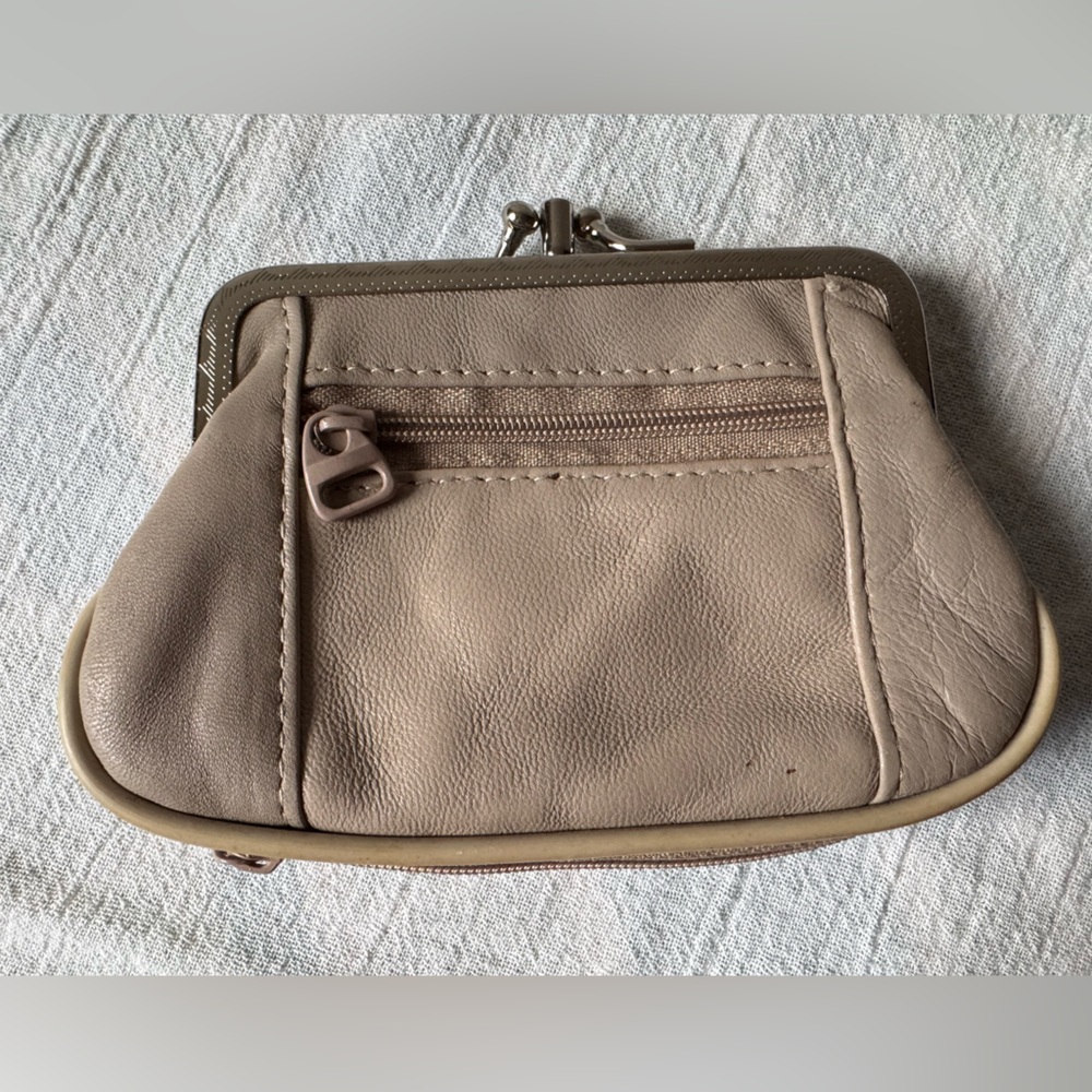 VTG No Brand Small Taupe Leather Change Purse Wallet